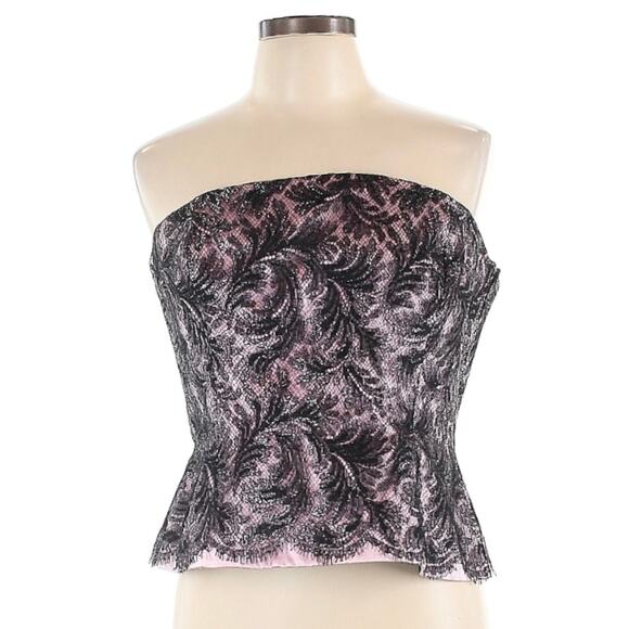Escada Pink Black Metallic Lace Bustier Cropped Strapless Top 42 US 12 - Picture 1 of 10